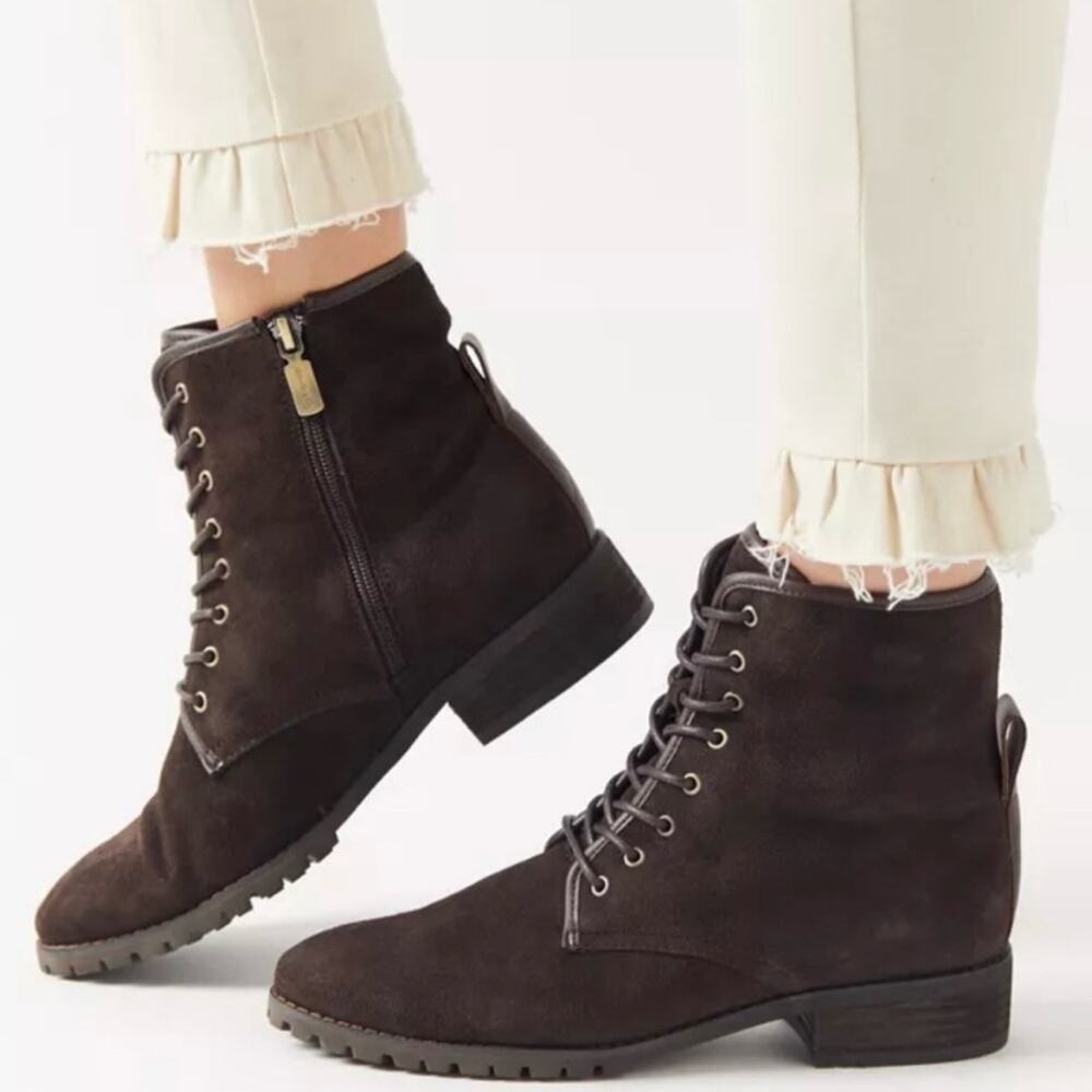 Blondo Prima Chocolate Brown Suede Lace-Up Ankle Boots, Waterproof, Size 10